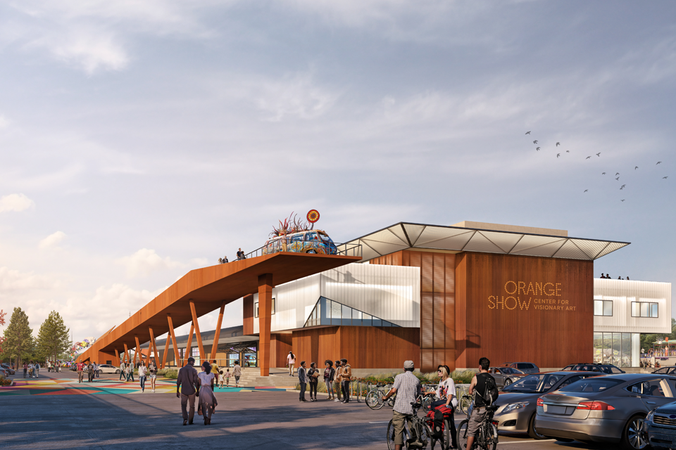 Visitors are welcomed with a grand entry, framed by the high point and terminus of the Ramp: a new element where people and art promenade across the campus.